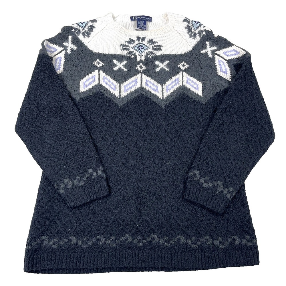 Eagles Eye Sweater Women Medium Blue Gray Acrylic‎ Knit Nordic Main Line Ladies